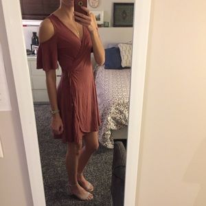 Clay Red V-neck Cold Shoulder Wrap around Dress